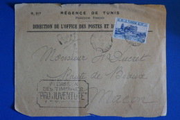 L21 TUNISIE BELLE LETTRE DEVANT 1928 REGENCE DE TUNIS  POUR MACON FRANCE + AFFRANCHISSEMENT INTERESSANT - Covers & Documents