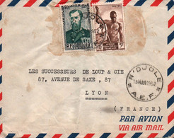 AEF / GABON  / LETTRE PAR AVION /  RAE CACHET N DUOLE / LAMBARENE POUR LYON 1952 - Briefe U. Dokumente