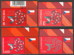 JOINT ISSUE 2021 FLAG Label Vignette Poland Slovakia Hungary Czechia Czech 30th Anniv. Formation Visegrád Group V4 - Unused Stamps