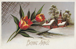 1008 - CARTE BONNE ANNEE . TULIPES MAISONS EGLISE PAYSAGE ENNEIGE .MD PARIS - New Year