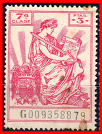 ESPAÑA( POLIZA FISCAL )TIMBRE 7ª CLASE VALOR 3.00 Pts.. Nº G009358879 SERIE AÑO 1940-1955 - Fiscales