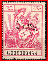 ESPAÑA( POLIZA FISCAL )TIMBRE 7ª CLASE VALOR 3.00 Pts.. Nº  G005303464  SERIE AÑO 1940-1955 - Fiscales