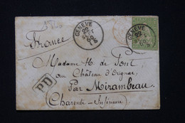 SUISSE - Enveloppe De Genève Pour La France En 1860, Affranchissement Déesse 40 Rappen  - L 90974 - Covers & Documents