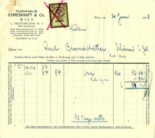 Österreich Wien 1928 Rechnung + Stempelmarke Fiskalmarke " Ehrenhaft & Co Tuchhaus Salztorgasse 5" - Austria