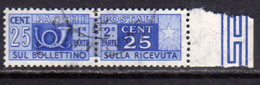 ITALIA REPUBBLICA ITALY REPUBLIC 1955 1979 PACCHI POSTALI PARCEL POST STELLE STARS CENT. 25c USATO USED OBLITERE' - Postal Parcels