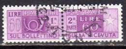ITALIA REPUBBLICA ITALY REPUBLIC 1955 1979 PACCHI POSTALI PARCEL POST STELLE STARS 1960 LIRE 60 USATO USED OBLITERE' - Postal Parcels