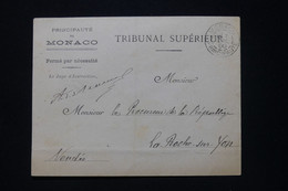 MONACO - Enveloppe Du Tribunal Supérieur De Monaco Pour La Roche / Yon En 1900 En Franchise Postale - L 90998 - Brieven En Documenten