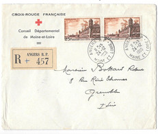 LETTRE RECOMMANDE DE LA CROIX ROUGE FRANCAISE 1955  DE ANGERS    POUR GRENOBLE .. N°1042 X 2 - Cruz Roja