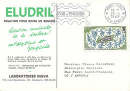 MONACO 1969 0.30 Damnation De Faust Sur Carte Publicitaire Laboratoires Inava Eludril Bains De Bouche - Postmarks