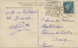 CARTE OBLITERATION DAGUIN - " HYERES LA STATION AU PLUS SUD DE LA COTE D'AZUR -AFFRANCHIE N° 217 - Mechanical Postmarks (Other)