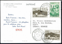 Comores - Carte Postale Imprimé "Ionyl Iles Comores" Affranchissement à 4 F. De Dzaoudzi 9-4-1957 Pour Paris - - Storia Postale