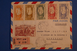 L22 AOF COTE D IVOIRE BELLE LETTRE RECOM. 1947 ABIDJAN POUR AURILLAC FRANCE +CF VERSO  AFFRANCHISSEMENT PLAISANT - Covers & Documents