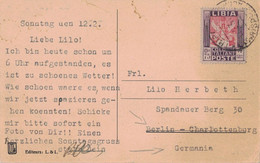 LIBYE - TRIPOLI BARBARIE - CARTE POSTALE POUR BERLIN ALLEMAGNE - AFFRANCHISSEMENT 75c SEUL SUR CARTE POSTALE. - Libië