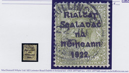 Ireland 1922 Thom Rialtas Faked 5-line Black Overprint On 1s Bistre-brown, Appears To Be Hand-impressed - Cartas & Documentos