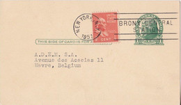 Postal Stationery - Bronx Central Station - New York 1951 Sent To Wavre Belgium - 1941-60