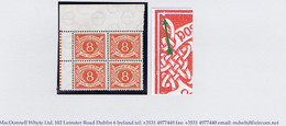 Ireland 1940-69 Watermark E 8d Orange Var. "Flaw On Frame” Of Row 2/2, In A Corner Block Of 4 Mint Unmounted - Postage Due