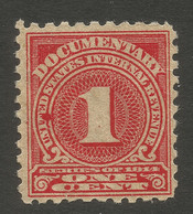 USA. PLATE FLAW. REVENUE. 1c RED DOCUMENTARY. SPOT LEFT VALUE FRAME. USED - Steuermarken