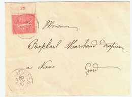 PONT De MONTVERT Lozère Lettre 10c Semeuse Lignée Rose 1/2 Millésime 5 Yv 129 Ob 1906 - Lettres & Documents