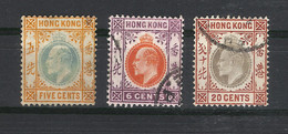 HONG KONG  /  Y. & T.  N° 80 + 81 + 86  /  Type ROI  EDOUARD  VII  ( 3 Timbres Oblitérés ) - Used Stamps