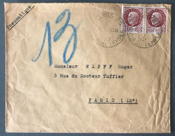 France N°517 (x2) Sur Enveloppe Par Pneumatique 1943 - (B1985) - 1921-1960: Période Moderne