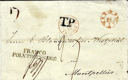 1843- Letter From Warszawa To Montpellier ( South Of France ) T.P  + FRANCO / POLN:PREUSS:GRZ: Black - Marques D'entrées