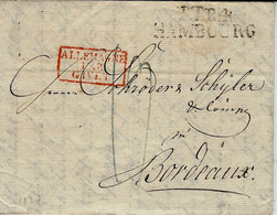 1827- Lettre De T.T.R.4 / HAMBOURG Pour Bordeaux+ ALLEMAGNE /PAR/GIVET  Encadré Rouge - Marques D'entrées