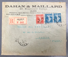 France N°138 Et 140 (x2) Sur Enveloppe Recommandée - TAD 2 ALGER, Alger 18.10.1920 - (A1048) - 1877-1920: Période Semi Moderne