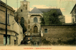 Ivry Sur Seine * Vue Sur L'église St Pierre St Paul * Cpa Toilée Colorisée - Ivry Sur Seine