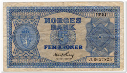 NORWAY,5 KRONOR,1953,P.25d,FINE - Norway