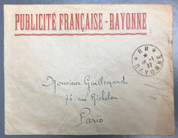 France, TAD P.P. * BAYONNE * 18.1.1927 Sur Enveloppe "PUBLICITE FRANCAISE - BAYONNE" - (A1054) - 1921-1960: Période Moderne