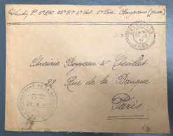 France TAD Perlé CHAMPVANS, Jura 15.3.1919 Sur Enveloppe + Cachet 5ème R.A.C. - (A1064) - 1877-1920: Periodo Semi Moderno