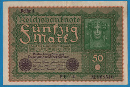 DEUTSCHES REICH 50 Mark  24.06.1919 Série PF A # 868540  P# 66 Reihe 1 - 50 Mark