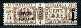 Z2497 ITALIA RSI 1944 Pacchi Postali Sopr. Fascetto, C. 5, MNH**,  Sassone 36, Valore Catalogo € 25, Ottime Condizioni - Neufs
