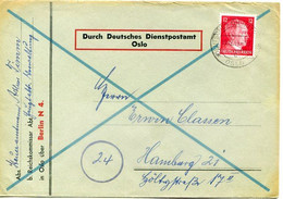48542 - Deutsches Reich - 1944 - 12Pfg. Hitler EF A. Bf. DEUTSCHES DIENSTPOSTAMT OSLO -> Hamburg - Other & Unclassified