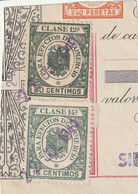 Espagne. 2 Timbres Fiscaux Et Timbre Postal Sur Fragment D'effet Commercial (Traite). 1940. Etat Moyen. - Fiscales