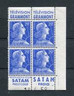 !!! 20F MARIANNE DE MULLER BLOC DE 4 AVEC BANDES PUBS GRAMMONT - SATAM ET COIN DATE NEUF ** - Unused Stamps