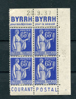 !!! 65 C TYPE PAIX BLOC DE 4 AVEC BANDES PUBS BYRRH - POSTE ET COIN DATE NEUF ** - Unused Stamps