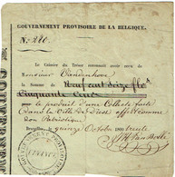 Diest. Gouvernement Provisoire De La Belgique. Finance. Reçu D'une Collecte Patriotique. 1830. - Historical Documents