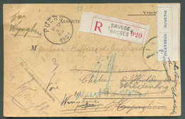 C.P. En Franchise Et RECOMMANDE De BRUGES 1 1921 Vers Château D'Holdenberg/Wildenborg (biffé) - Cachet PUERS 9-VII-1921, - Franchise