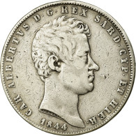 Monnaie, États Italiens, SARDINIA, Carlo Alberto, 5 Lire, 1844, Genoa, TB+ - Piemont-Sardinien-It. Savoyen
