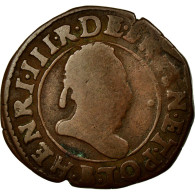Monnaie, France, Double Tournois, 1589, Rouen, TB, Cuivre, Duplessy:1152 - 1574-1589 Henry III
