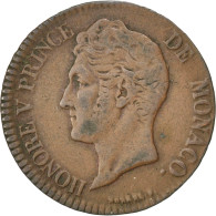 Monnaie, Monaco, Honore V, 5 Centimes, Cinq, 1837, Monaco, TB+, Cast Brass - Charles III.