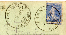 1930--Beaux Cachet Ronds --THANN-68 ..type Semeuse Sur Carte Postale De Thann - Handstempels