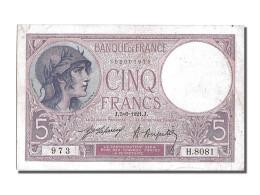 Billet, France, 5 Francs, 5 F 1917-1940 ''Violet'', 1921, 1921-06-03, TTB+ - 5 F 1917-1940 ''Violet''