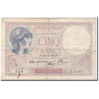 France, 5 Francs, Violet, 1939-10-26, TB, Fayette:4.13, KM:83 - 5 F 1917-1940 ''Violet''