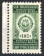 1970's Yugoslavia - Consular Revenue Tax Stamp - Passport - 102 Din - MNH - Officials