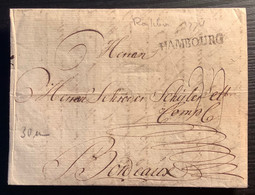 "HAMBOURG" 1774 Brief RATIBOR Preussen>Schroeder Schyler Bordeaux France(lettre Vin Transit Post Hamburg Frankreich - Precursores