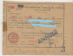 TIMBRES FISCAUX DE MONACO DECLARATON De TRANSPORTS PETIT TMBRE FISCAL à L'extraordinaire RAINIER III 1956 - Revenue