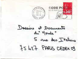 MARNE / HAUTE Dépt N° 52 = St DIZIER Ppal 1973 =  FLAMME à DROITE =  SECAP Illustrée ' CODE POSTAL / Mot Passe' - Zipcode