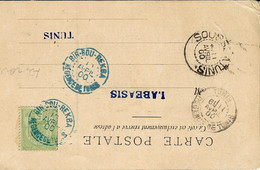 1900-  C P A   Affr. 5 C   Oblit. BIR-BOU-REKBA    Cad Bleu  Pour Tunis  - RARE - Briefe U. Dokumente